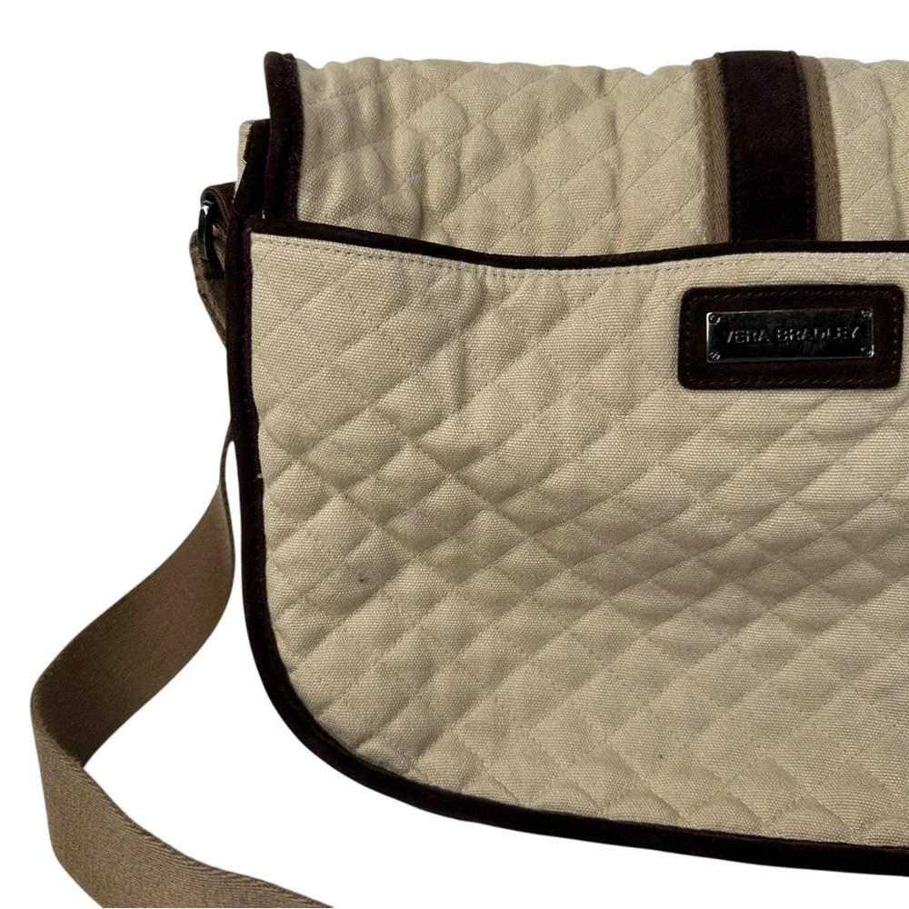 Vera Bradley Boho Cream Brown Quilted Crossbody Bag Adjustable Strap Zip Purse - Picture 7 of 16